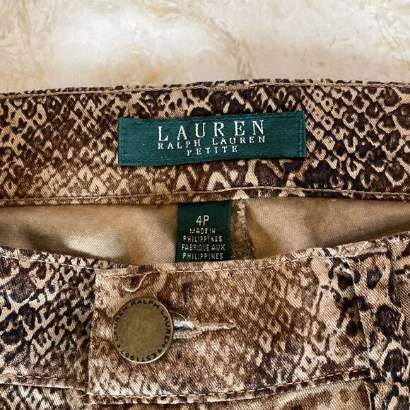 Lauren Ralph Lauren Brown & Tan Snakeskin Print Skinny Ankle Zip Pants - Picture 10 of 14